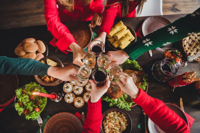 Top,View,Of,Family,Celebrating,Winter,Holidays,Together,Drinking,Champagne